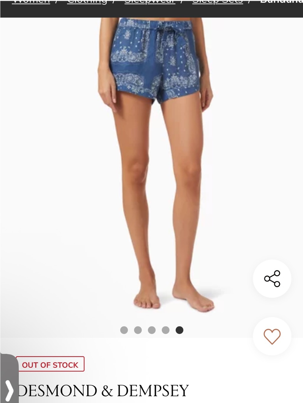 Desmond & Dempsey D & D Hand Painted Linen Blue Bandana Lounge Sleep Shorts
